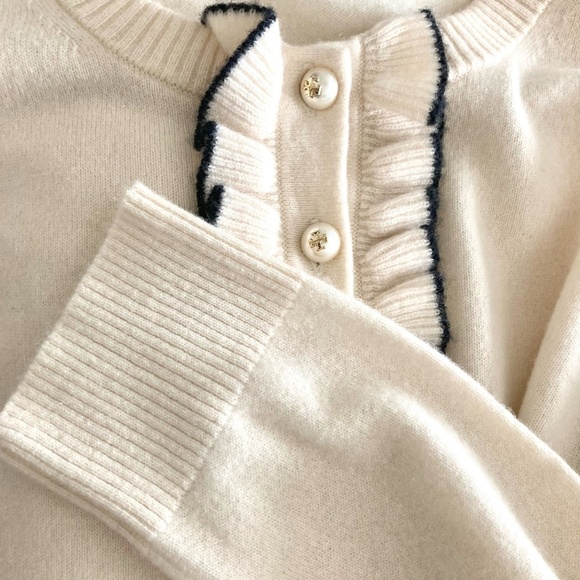 TORY BURCH Emily Cashmere Pullover Sweater Ruffle Pearl Buttons - Picture 5 of 12